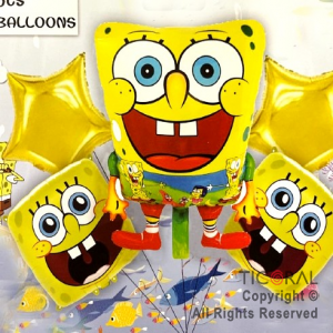 SET DE GLOBOS METALIZADO BOB ESPONJA 5 UNIDADES X 1